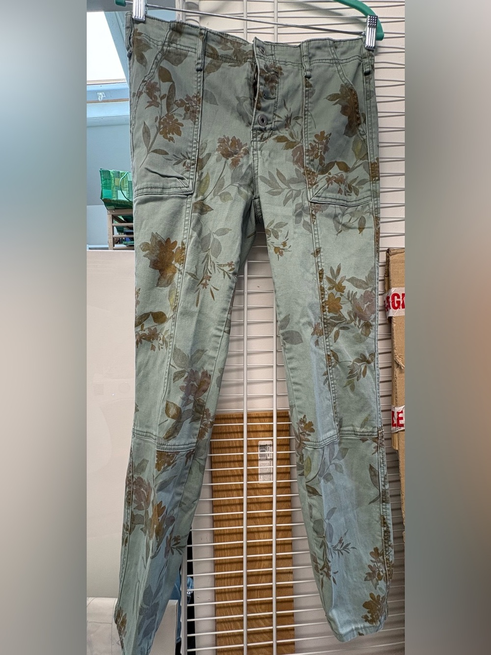 Anthropologie Olive Green Floral Skinny Jeans